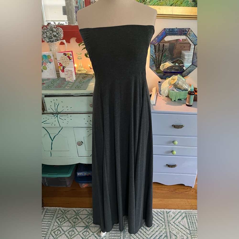 Athleta Convertible Maxi Skirt Dress M Dark Gray Tencel VGUC Boho Stretch